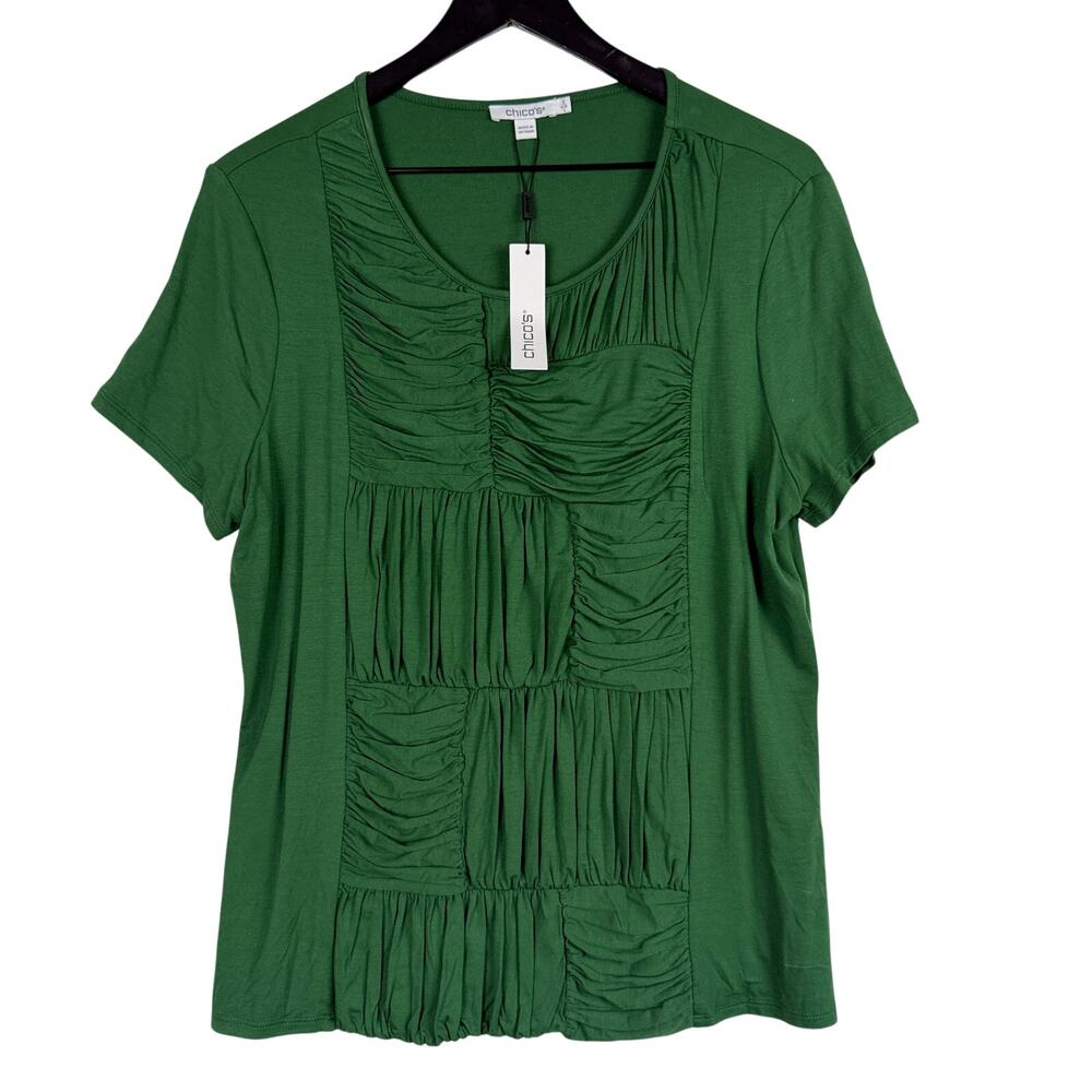 New Chico's Ruched Front Tee Knit Top Green - Size 2 Large